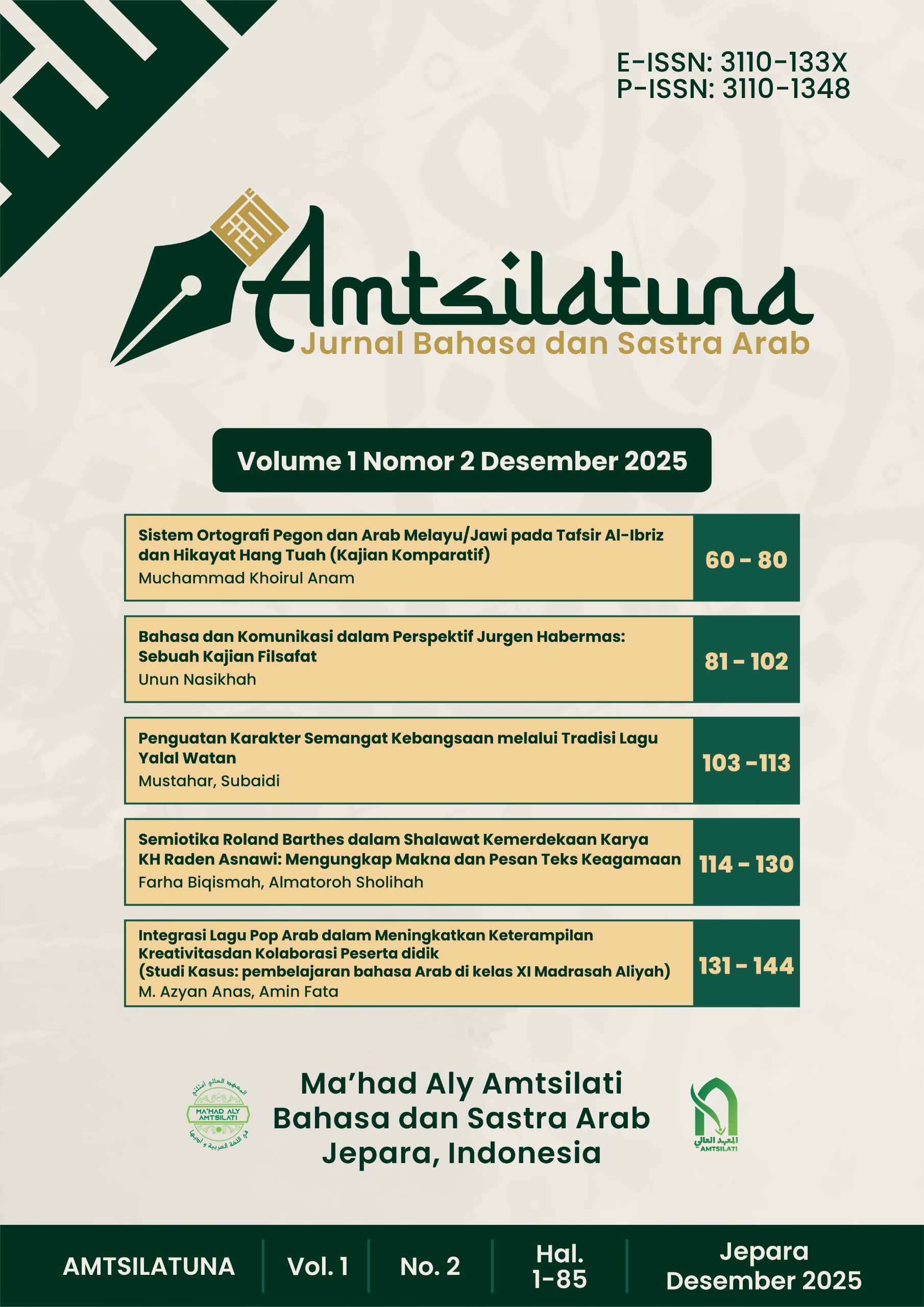 					View Vol. 1 No. 2 (2025): Kajian Bahasa dan Pendidikan Bahasa Arab
				